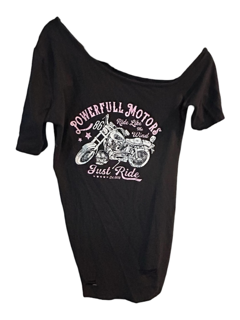 Fashion Nova grey Tshirt dress with Pink & White Motorcycle Graphic